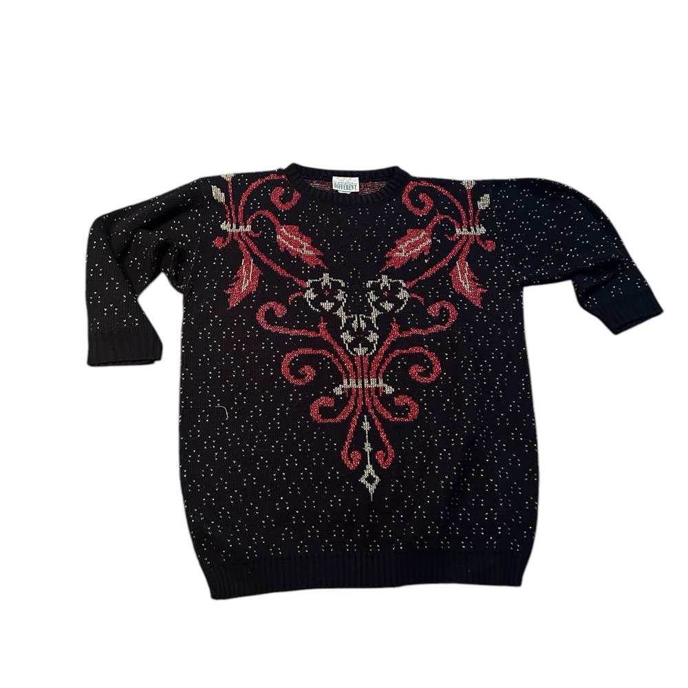 Vintage Distinctly Different Size 20W Black,Red,Gold Christmas Sweater